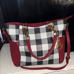 Miakoda Burgundy and Black Checkered Tote